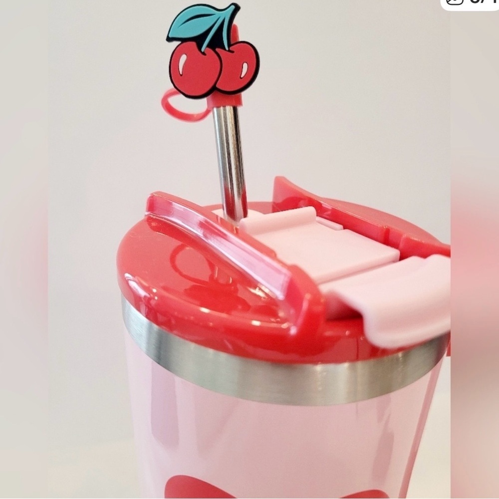 Juicy Couture Tumbler Pink Heart with Cherry Straw Topper! NWT 🍒 - Picture 2 of 3